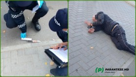 FOTO // Incident ÎNFIORĂTOR la Buiucani: Un carabiner atacat cu un cuțit de către un trecător beat